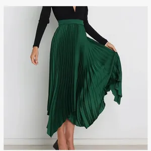 Elegant Pleated Skirt High Waisted Emerold Irregular Hem Skirt size XL… thumbnail 4