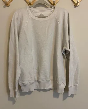 Aerie White Textured Pullover Crewneck size Large thumbnail 1
