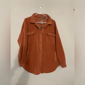 NWT Flannel Shacket Fleece Warm Soft Teddy Jacket Button Size L Orange Brown New thumbnail 2