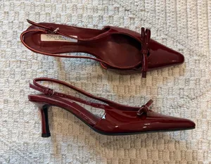 Tony Bianco Quill Slingbacks Kitten Heels in Bordeaux Patent thumbnail 1