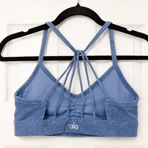 Alo Yoga Sunny Strappy Bra Blue Heathered Ruched Low Impact Sports Bra XS thumbnail 3