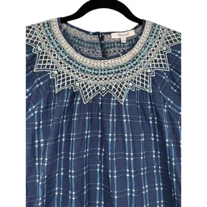 NWT Madewell Embroidered Puff-Sleeve Babydoll Dress Indigo Plaid Size XS Preppy‎ thumbnail 7