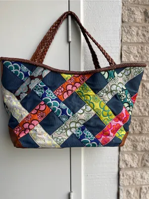 Hadley Pollet Zinnia Departure Tote Navy Brown Leather Braiding thumbnail 6