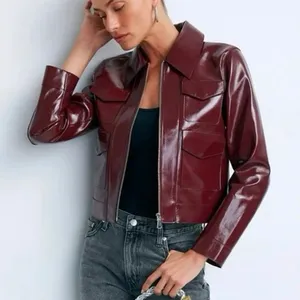 Ronny Kobo Patent Faux Leather Jacket Medium Red thumbnail 1