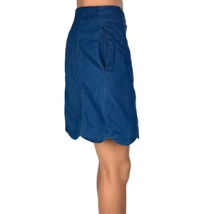Lush Clothing Women's Blue Denim Jean High Rise Scallop A Line Button Down Skirt Size S thumbnail 2
