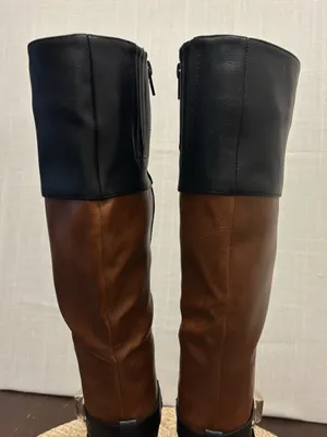 Just Fab Black and Tan Winnie Block Heel Boots | Women | Size 6.5 NWOB thumbnail 12