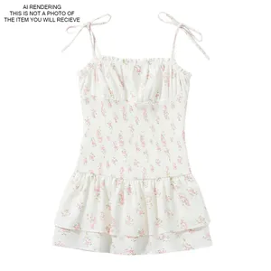 Tunic Top Floral Milkmaid Smocked Tiered Cottage Coquette Romantic White Large thumbnail 5