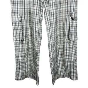 American Threads Plaid Cargo Wide Leg Pants Tan Utility Streetwear Size Medium thumbnail 4