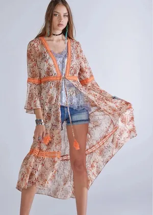 Miss Me Boho Kimono Duster Floral Print thumbnail 1