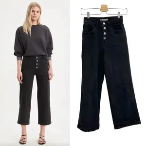 Levi's Mile High Wide Leg‎ Cropped Jeans Black Denim Size 24 thumbnail 2