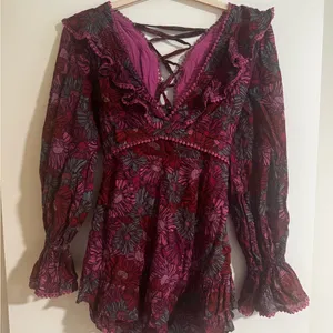 Olivaceous Floral Ruffle V-Neck Dress thumbnail 2