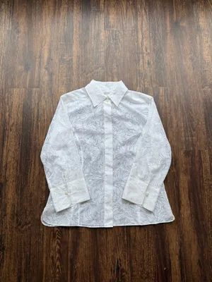 Talbots White Floral Burnout Blouse 3/4 Sleeve Sheer Button Up Shirt - Size 12 thumbnail 2