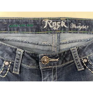 Rock 47 By Wrangler Women's Blue Jeans Flared Ultra Low rise Size 30x30 SKU 5402 thumbnail 4