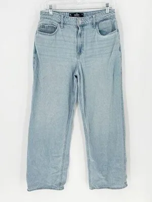Hollister ultra high ride baggy light was wide leg jeans school retro sz 8 thumbnail 1