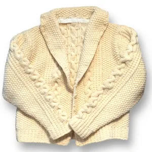 Vintage Hand Knit Oatmeal Cable Knit Fisherman Cardigan Sweater Cropped Cozy thumbnail 1