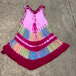 Pink INGear tie-dye sleeveless umbrella dress featuring black floral embroidery. thumbnail 4