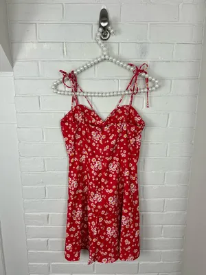 Princess Polly Red Floral Tie Strap Mini Dress Size 2 thumbnail 7