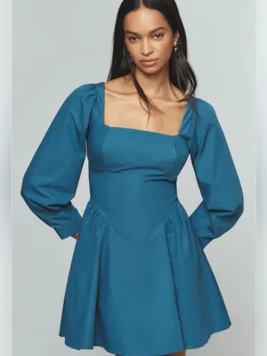 By Anthropologie Long Sleeve Square Neck Poplin Mini Dress Medium NWT - C11-503 thumbnail 1