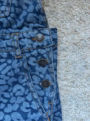 Aaron & Amber denim blue animal print wide bell leg boho overalls S thumbnail 6