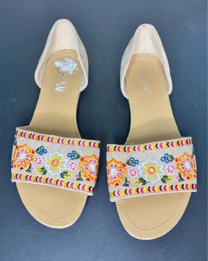 Nicole Beige Slide Sandals with Multicolor Floral Embroidery Size 7 thumbnail 1