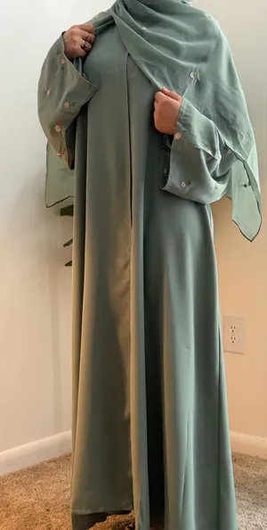 Floral Teal Abaya Two Piece Hijab Modest thumbnail 1