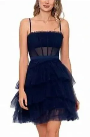 Betsy & Adam Women’s Blue Mesh-Trim Corset Dress Sz 6 NWT Cocktail Coquette thumbnail 1