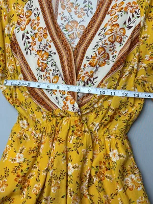 Umgee Mustard Yellow Floral Boho Faux Wrap Ruffle Dress Medium thumbnail 4