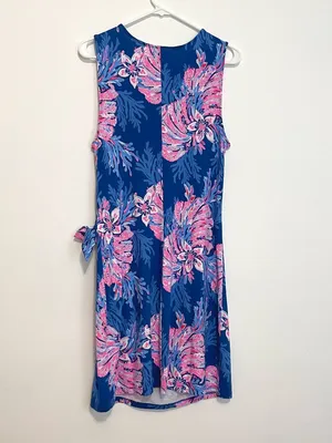 LILLY PULITZER Bryson Sleeveless Dress Multi for the Fans Blue Pink Faux Wrap L thumbnail 14