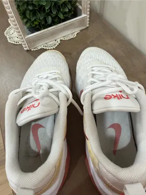 Nike White Sneakers with Coral Swoosh thumbnail 4