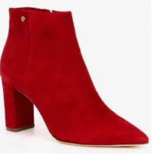 ANTONIO MELANI Lindsay Madeline Red Suede Pointed Toe Block Heel Ankle Bootie thumbnail 1