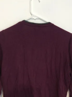 ANN TAYLOR Plum Purple Vegan Faux Leather Trim Button Down Cardigan Sweater M thumbnail 10