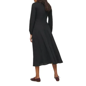 Reformation Oria Organic Cotton Long Sleeve Shirred V-Waist Scoop Midi Dress 0 thumbnail 2