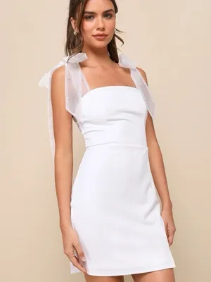 Lulus Beaming Perfection White Pearl Tie Strap Mini Dress Size S Bridal thumbnail 2