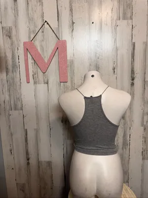 Windsor High Neck Ribbed Cami Crop Top Womens Medium Heather Grey thumbnail 3