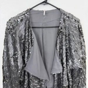 Free People Jacket Womens Large Gray Sequin Open Front Draped Long Sleeve Party thumbnail 2