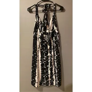 Apostrophe Black And White Halter Neck Tie Neck Backless Dress Size Medium thumbnail 4