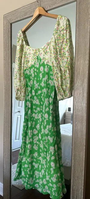 Rixo x Target Green Floral Slip Midi Dress 3/4 Puff Sleeve NWT Size 4 Small thumbnail 1