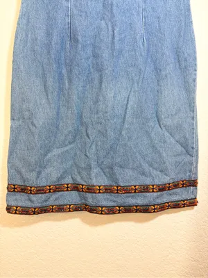 Vintage Denim Embroidered Beaded Trim Dress Size 8 thumbnail 5