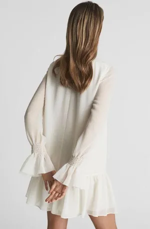 NWT Reiss Esme Shift Mini Dress Long Sleeve Ivory Size 2 Relaxed Fit Victorian thumbnail 3