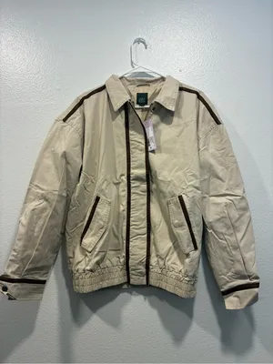 wild fable Cream Bomber Jacket with Brown Faux Leather Trim Medium NWT thumbnail 2