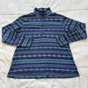 Columbia Womens XL Blue Fair Isle‎ 1/4 Zip Fleece Pullover Long Sleeve Retro Y2K thumbnail 1