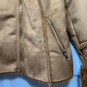 Wiya / Boutique Faux Suede Fur Full Zip Moto Jacket Camel Sz Medium thumbnail 8