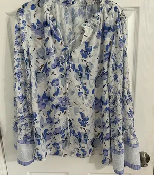 Floral Blue and White Women's Top thumbnail 1