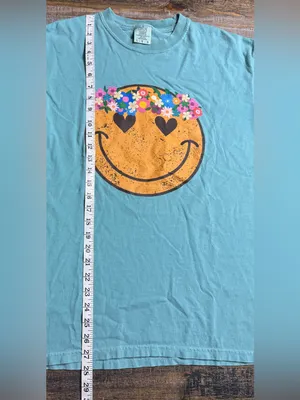 Comfort Colors Turquoise Smiley Face Tee with Floral Crown thumbnail 6