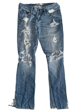 Abercrombie Fitch Jeans women’s sz 2 Blue Button‎ Fly Preppy Thrashed Distressed thumbnail 1