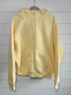 Comfrt Oversize Light Yellow Zip-Up Bomber Hoodie size M thumbnail 1