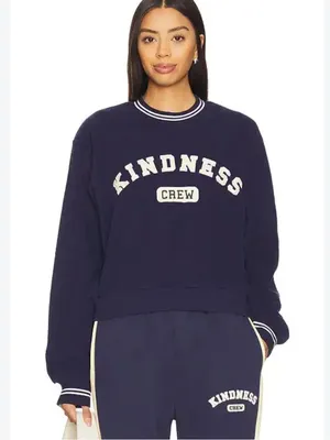 THE MAYFAIR GROUP kindness crewneck teddy fitted crewneck in blue thumbnail 1