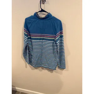 LL Bean Womens Blue Striped Quarter‎ Button Cotton Pullover Sweatshirt M thumbnail 2
