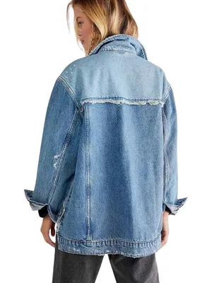 Free People We The Free Your Dad's Distressed Denim Jean Jacket Women's Medium thumbnail 5