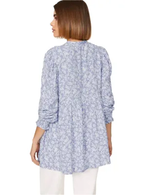 Isabella Oliver Marlene Maternity Blouse Periwinkle Blue Floral Tunic Sz 1 US 4 thumbnail 4